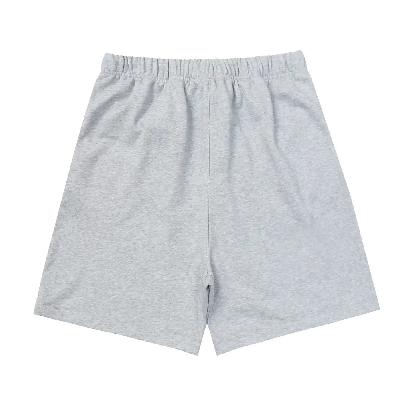 Fear of God Essentials dark heather oatmeal fleece shorts with tonal logo and relaxed silhouette