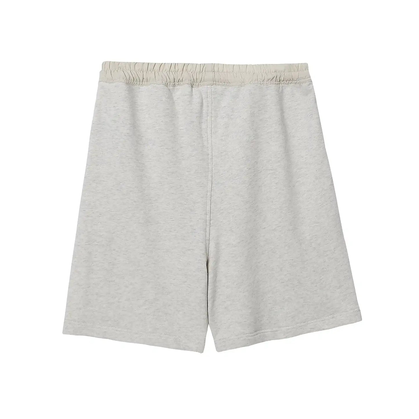 Fear of God Essentials Dark Heather Oatmeal fleece shorts relaxed fit side view