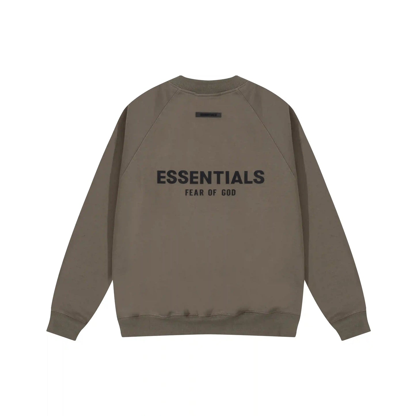 Fear of God Essentials tobacco brown sweatshirt back view with Essentials logo