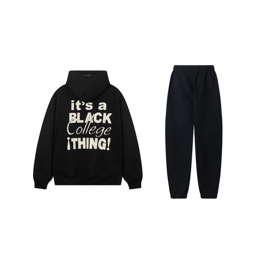 Essentials tracksuit black full set angled view relaxed fit