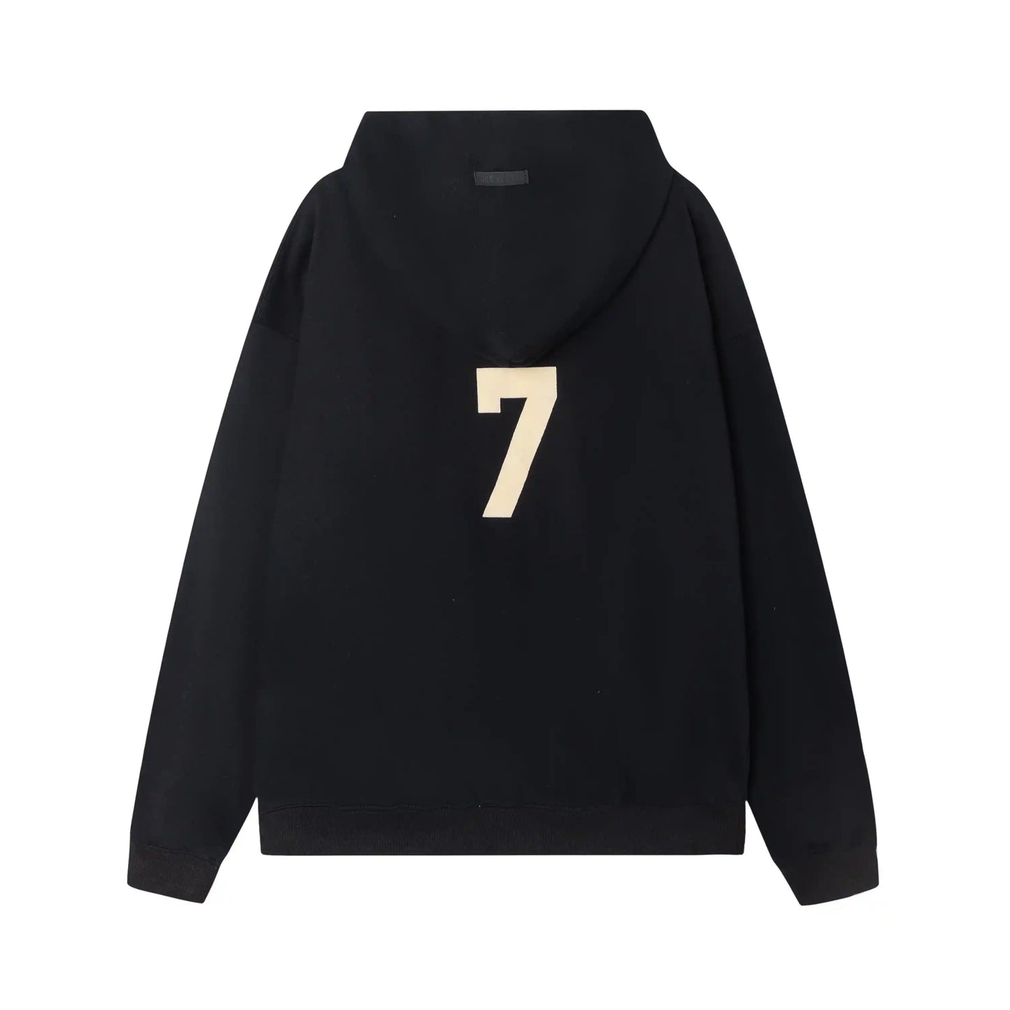 Essentials black hoodie back view relaxed fit heavyweight core fleece