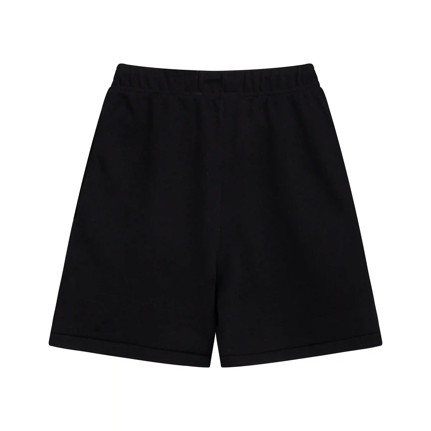 Fear of God Essentials Black fleece shorts relaxed fit side view