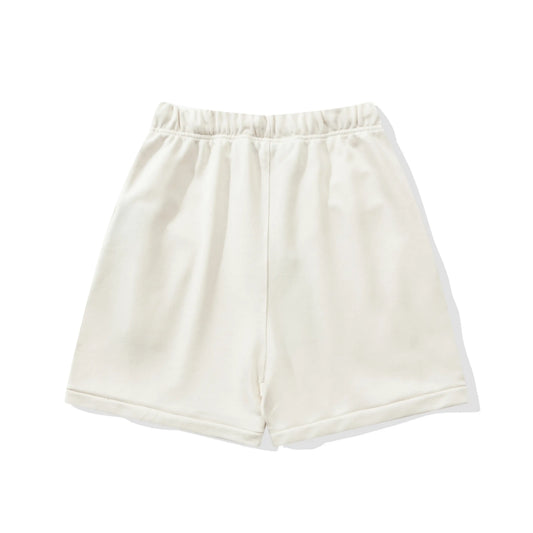 Fear of God Essentials Cloud Dance fleece shorts in light grey with relaxed silhouette and tonal logo