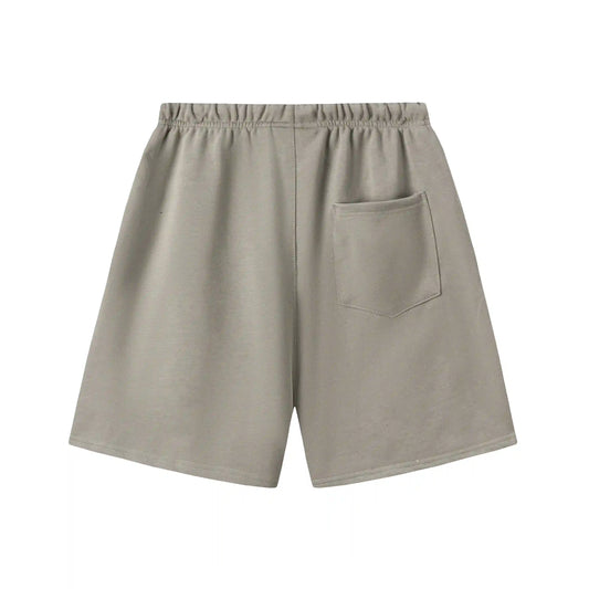 Fear of God Essentials Heathered Grey fleece shorts with drawstring waistband and tonal branding