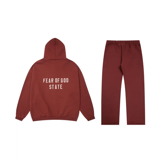 Essentials tracksuit dark chestnut angled view relaxed fit set