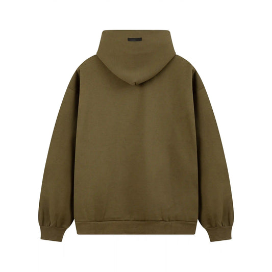 Essentials woodland hoodie back view relaxed fit heavyweight core fleece