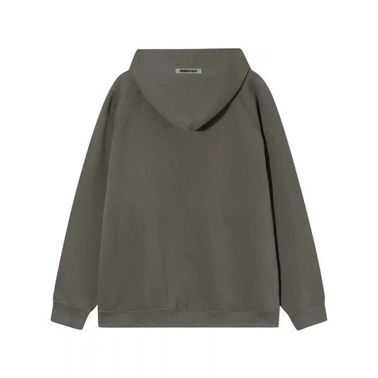 Essentials carbon grey hoodie back view relaxed fit heavyweight core fleece