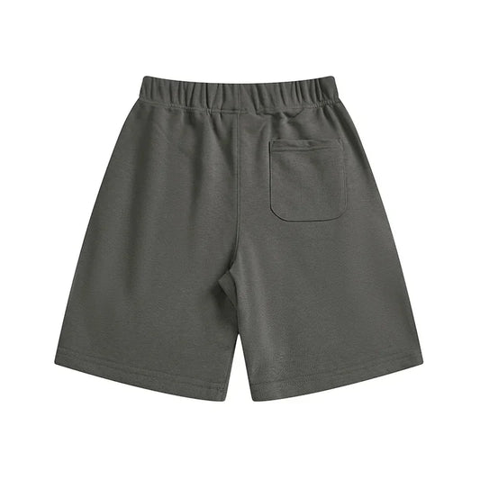 Fear of God Essentials heather grey fleece shorts with tonal branding and long drawstrings