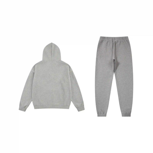 Essentials tracksuit dark heather oatmeal angled view relaxed fit set