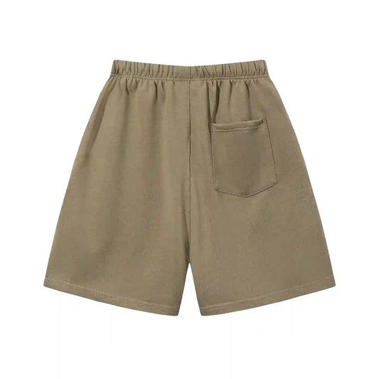 Fear of God Essentials dark beige fleece shorts with tonal branding and long drawcords