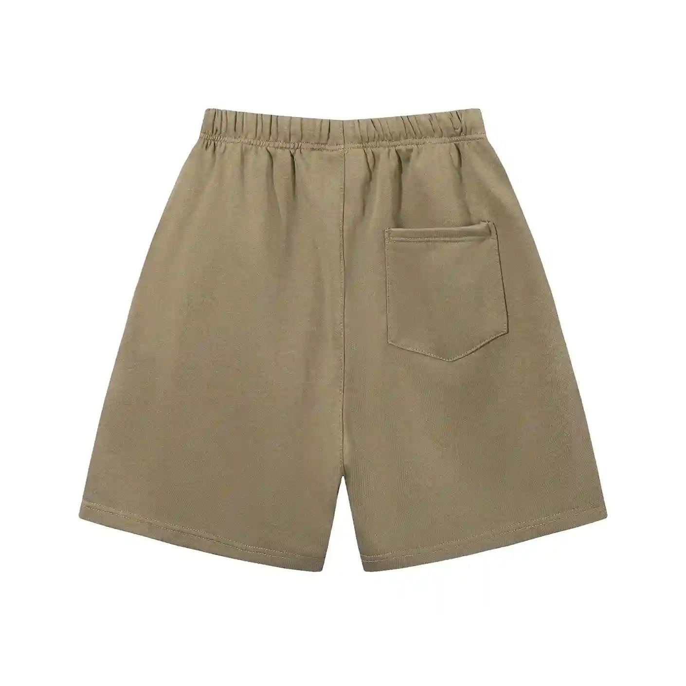 Fear of God Essentials dark beige fleece shorts with tonal branding and relaxed silhouette