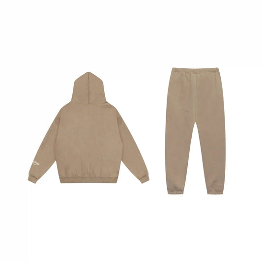 Essentials tracksuit dark beige angled view relaxed fit set