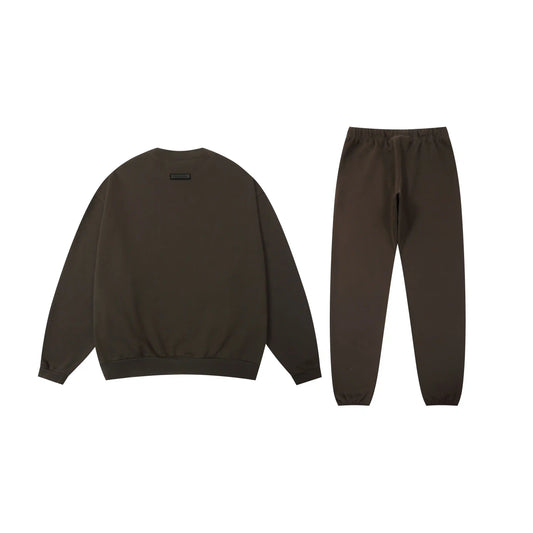 Essentials tracksuit english walnut angled view relaxed fit crewneck set