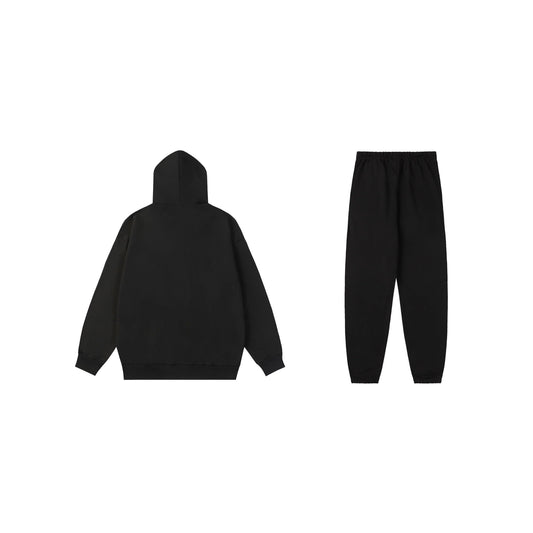Essentials tracksuit black full set angled view relaxed fit