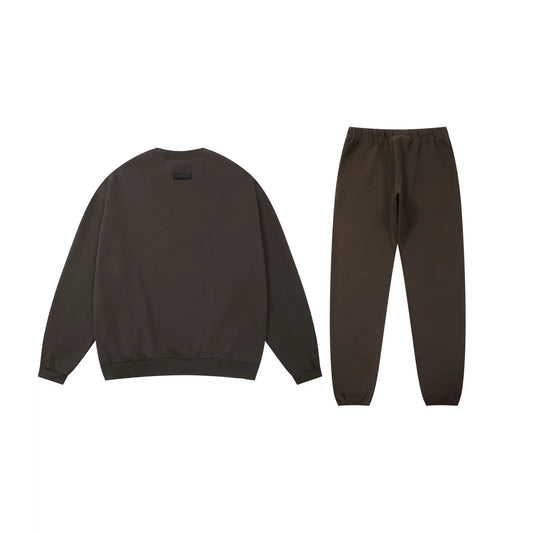 Essentials tracksuit english walnut angled view relaxed fit crewneck set