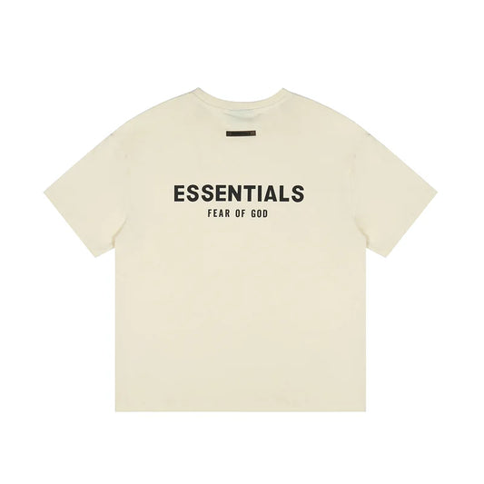 Essentials cream relaxed tee by Fear of God paired with sweatshirts essentials