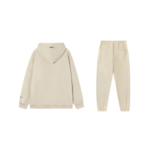 Essentials beige fleece hoodie with soft interior detail by Fear Of God
