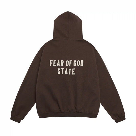essentials brown zip hoodie front zipper pullover fleece