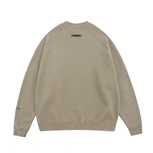 Essentials heathered grey sweatshirt back view long sleeves beveled logo branding