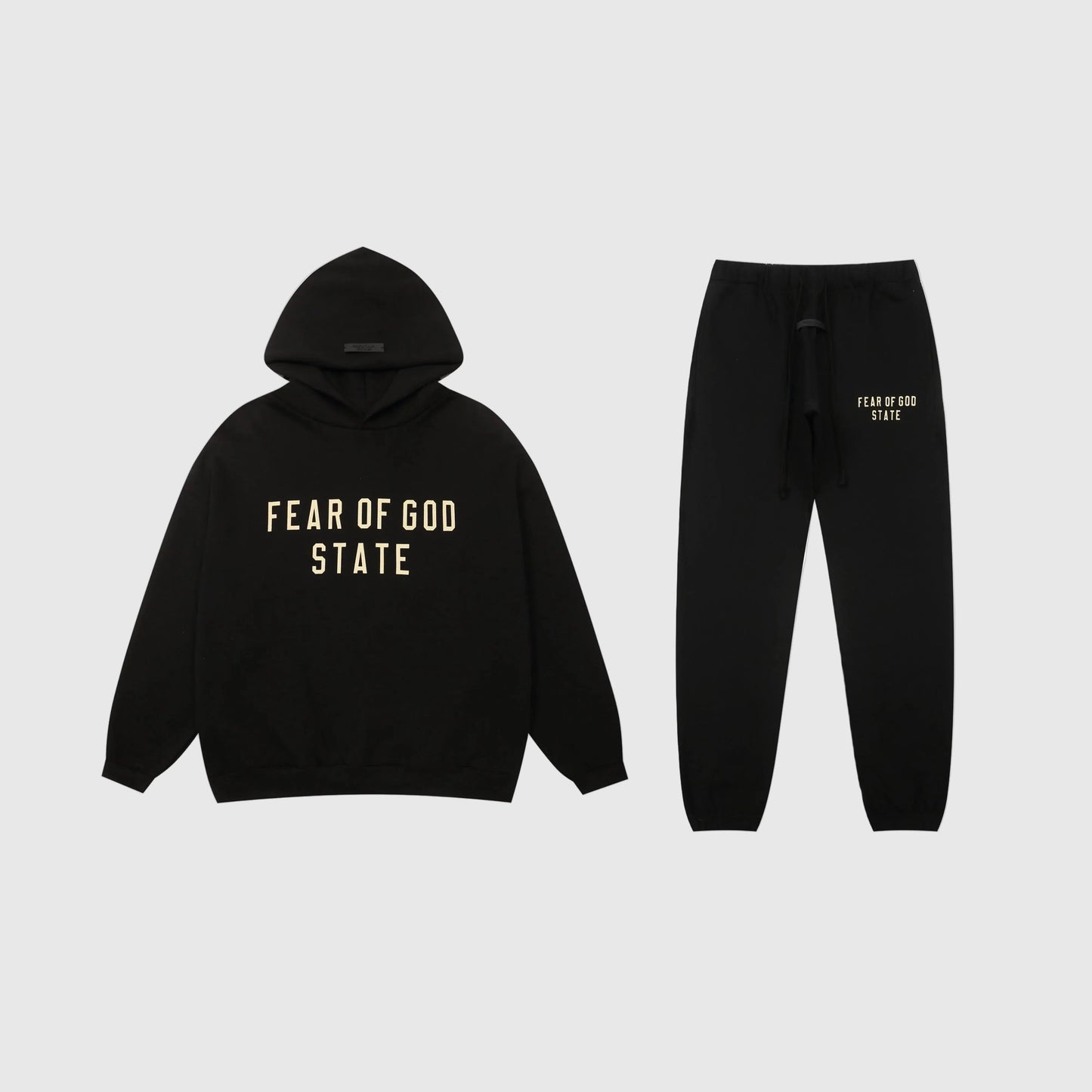 Essentials Black Hoodie Set front view – Fear of God matching set