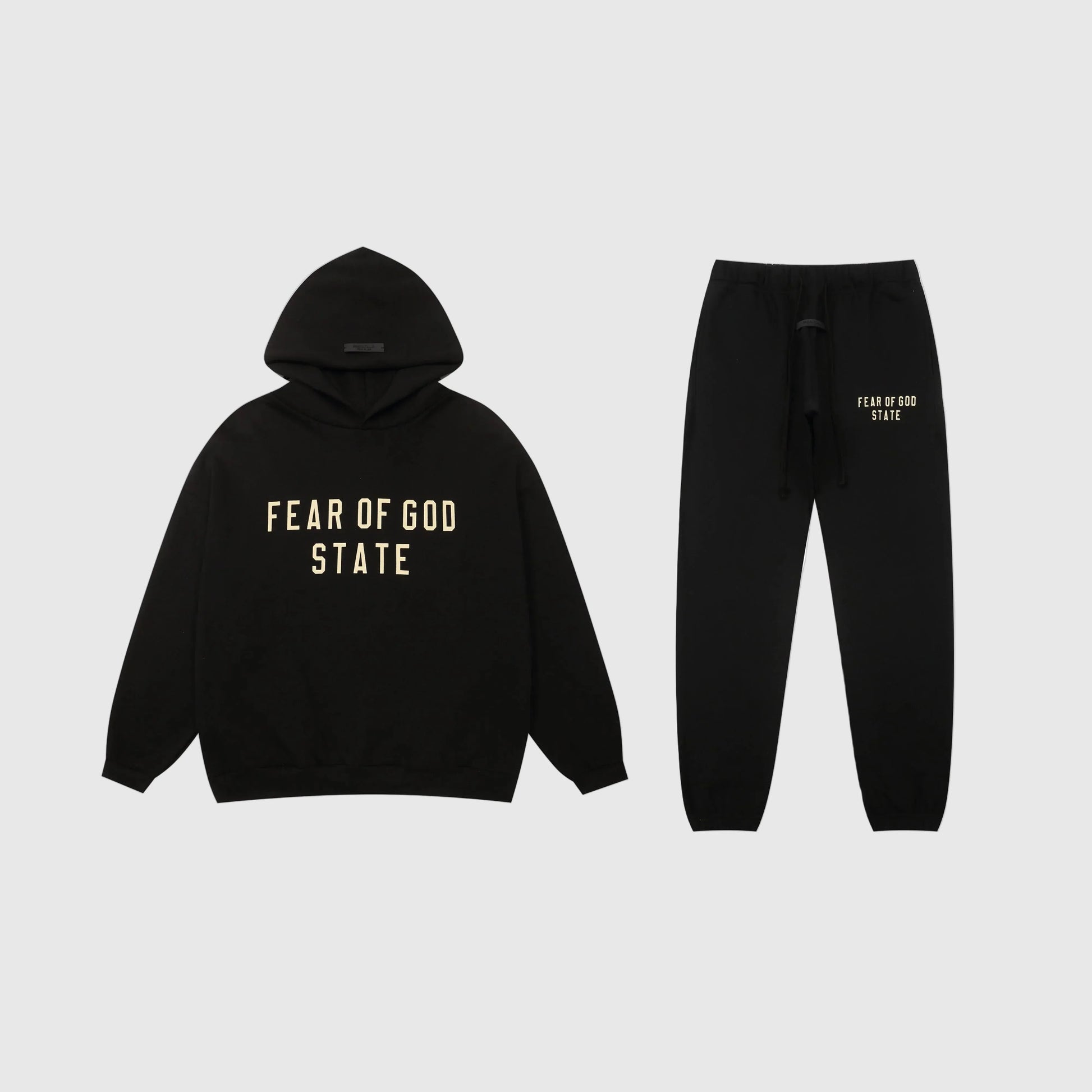 Essentials Black Hoodie Set front view – Fear of God matching set