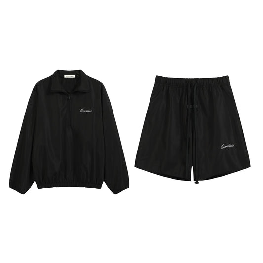 Primary Essentials Tracksuit Black Half-Zip Nylon Pullover