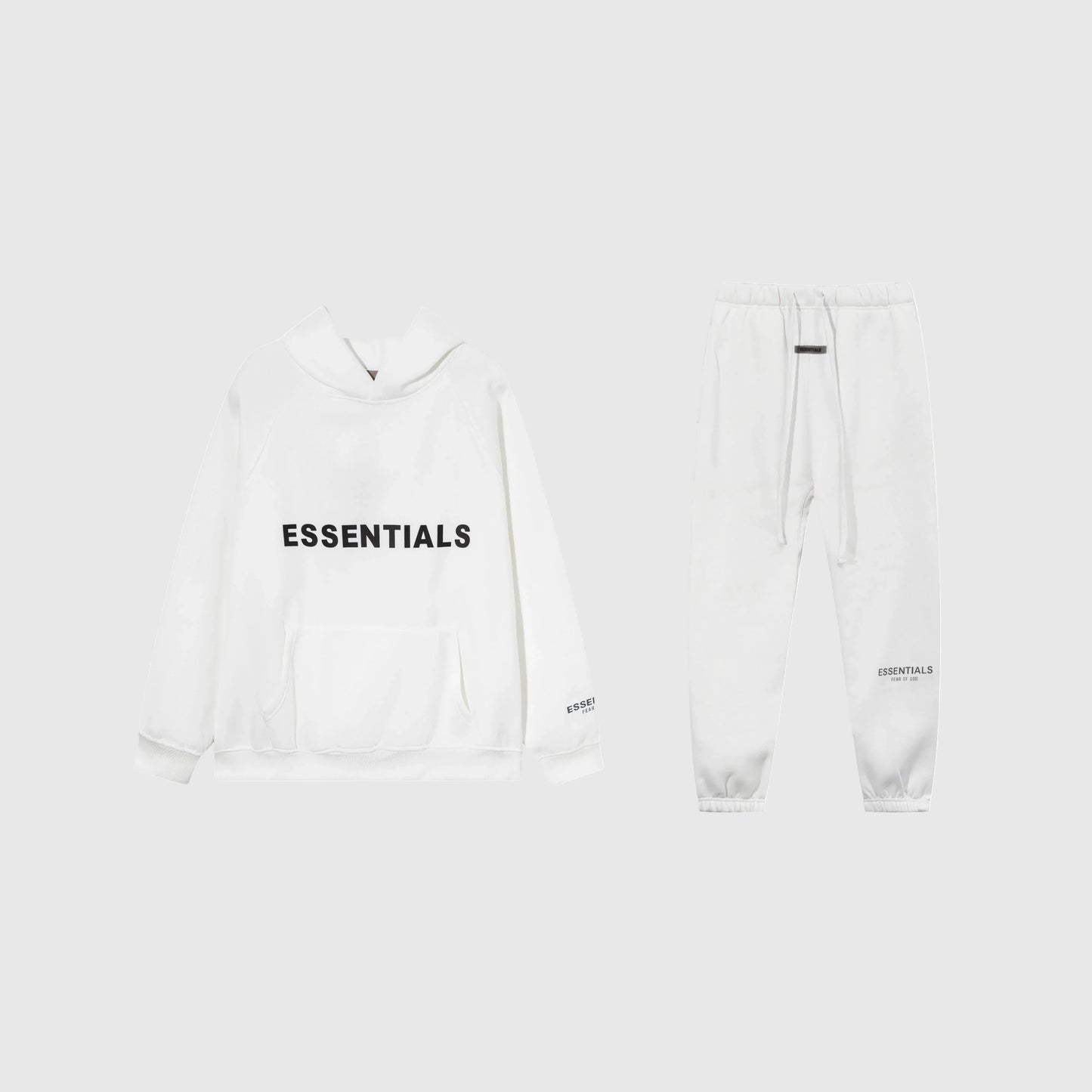 Fear of God Essentials eggshell tracksuit front view hoodie and joggers