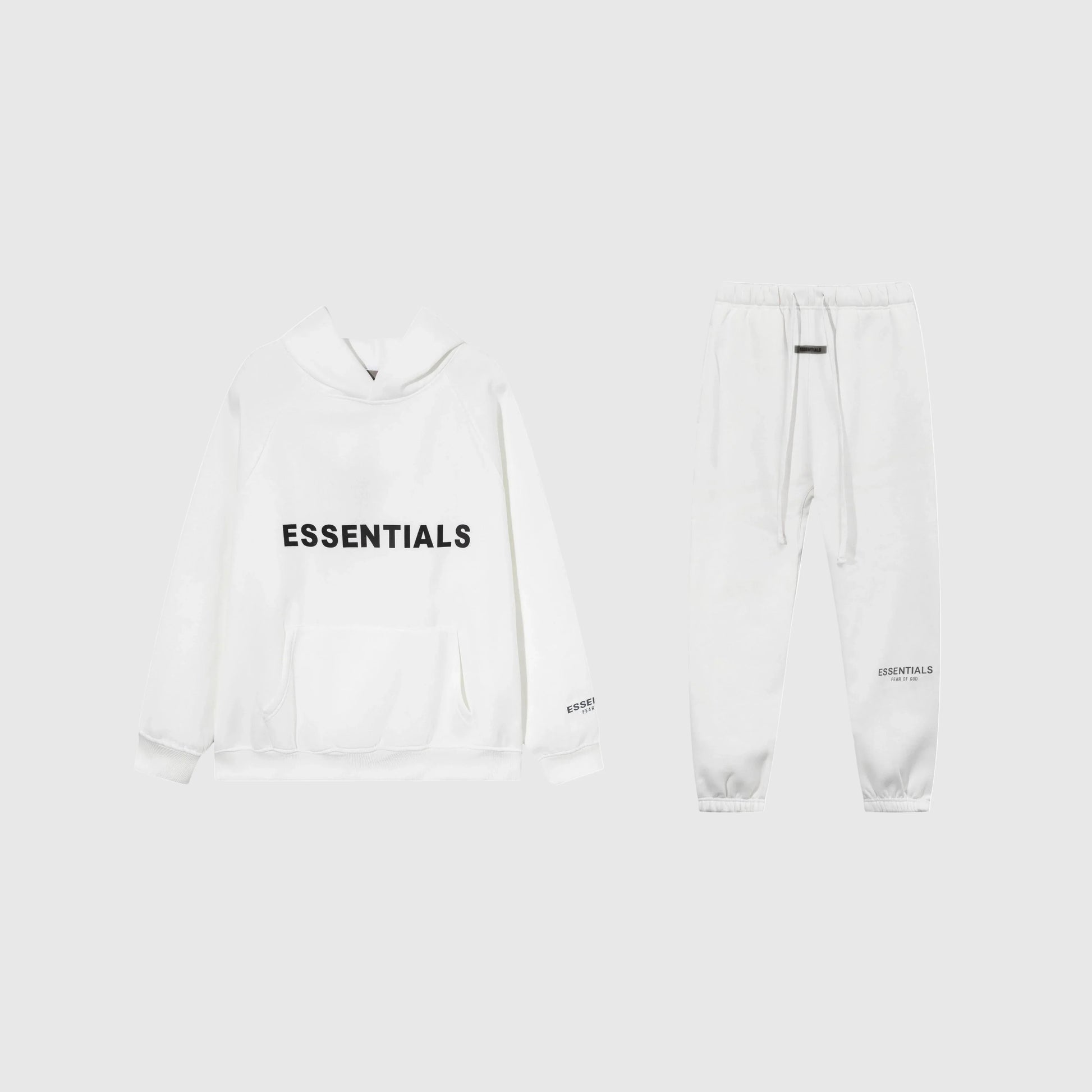 Fear of God Essentials eggshell tracksuit front view hoodie and joggers