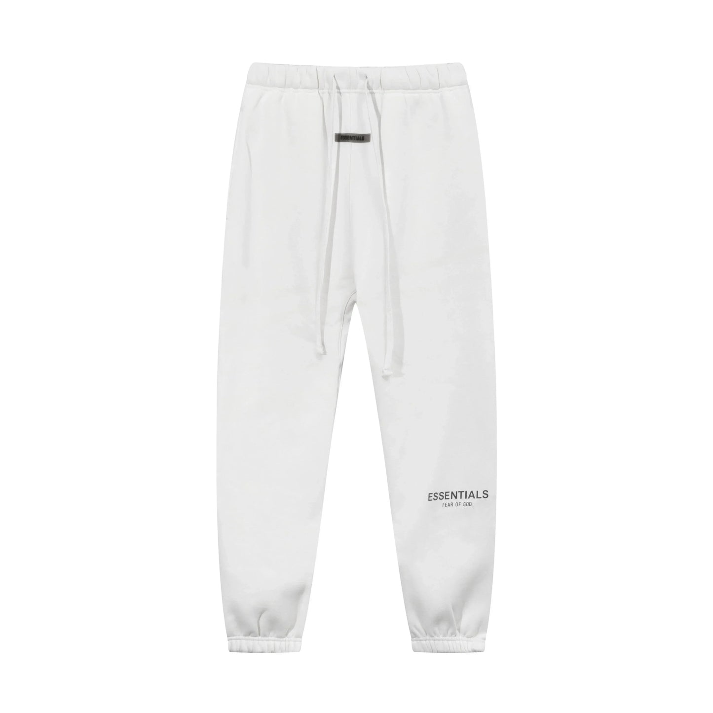 Eggshell Essentials joggers soft-touch rubberized logo on leg close-up