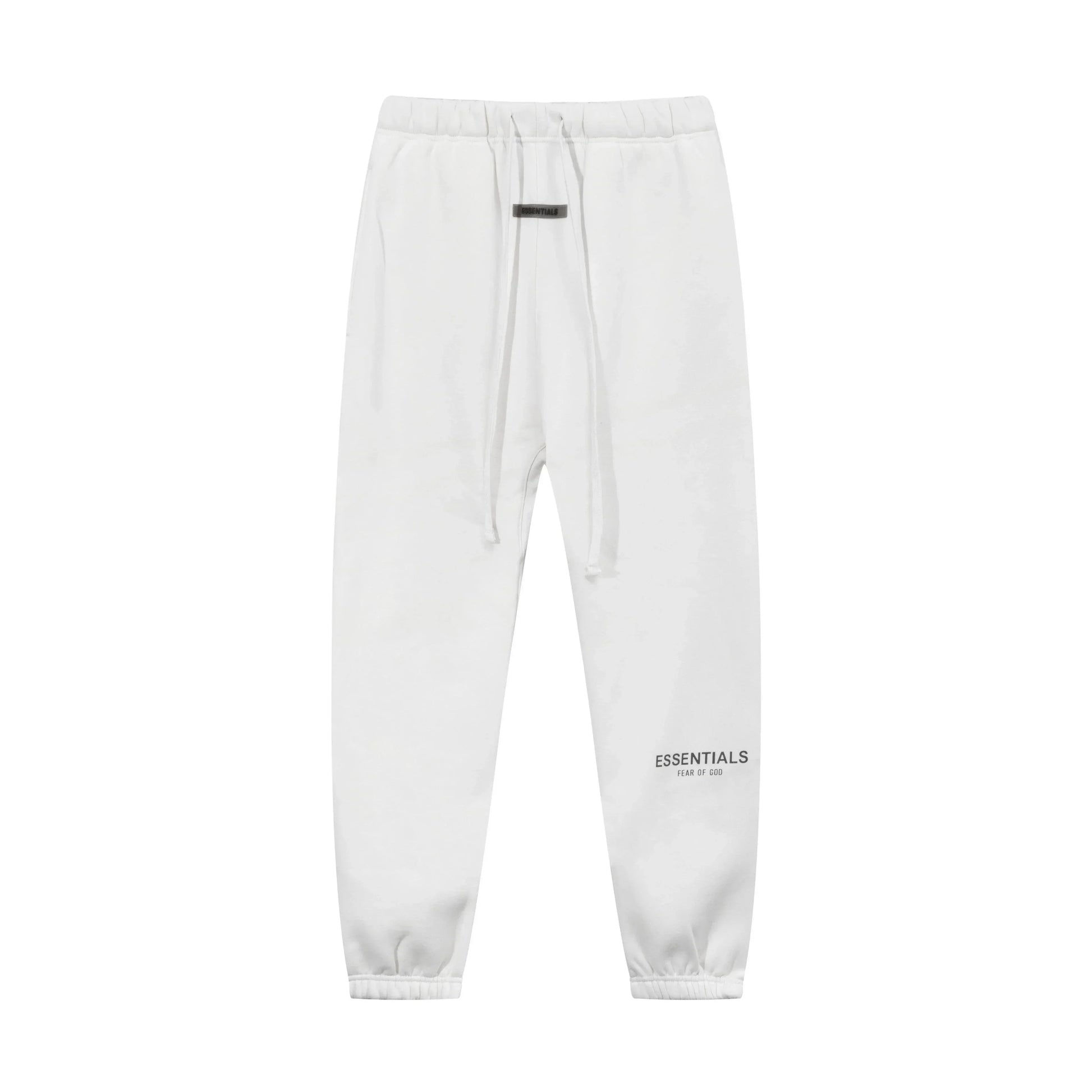 Eggshell Essentials joggers soft-touch rubberized logo on leg close-up