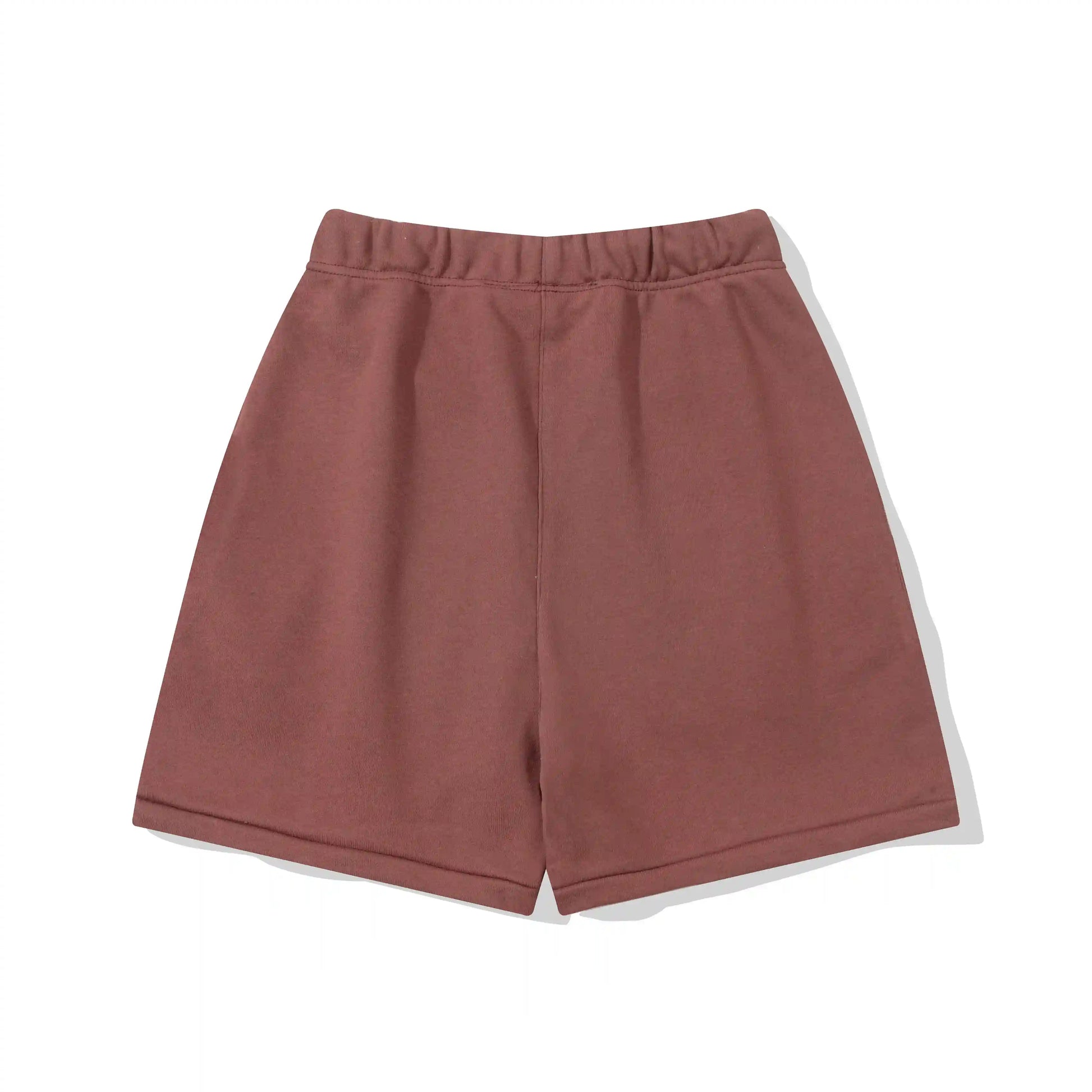 Fear of God Essentials Dark Chestnut fleece shorts relaxed fit side view