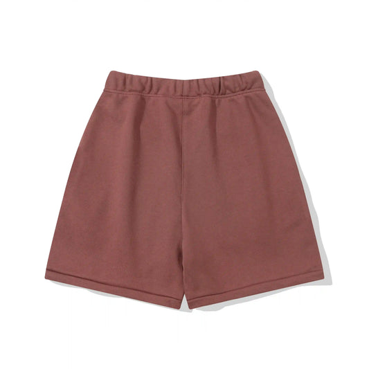 Fear of God Essentials Dark Chestnut fleece shorts relaxed fit side view