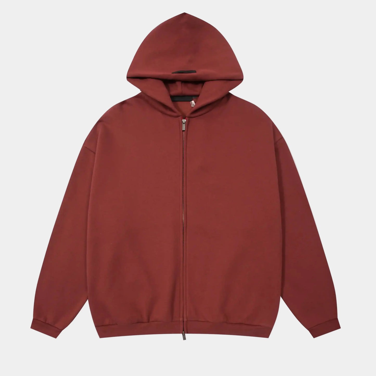 essentials dark chestnut zip fleece hoodie relaxed fit streetwear