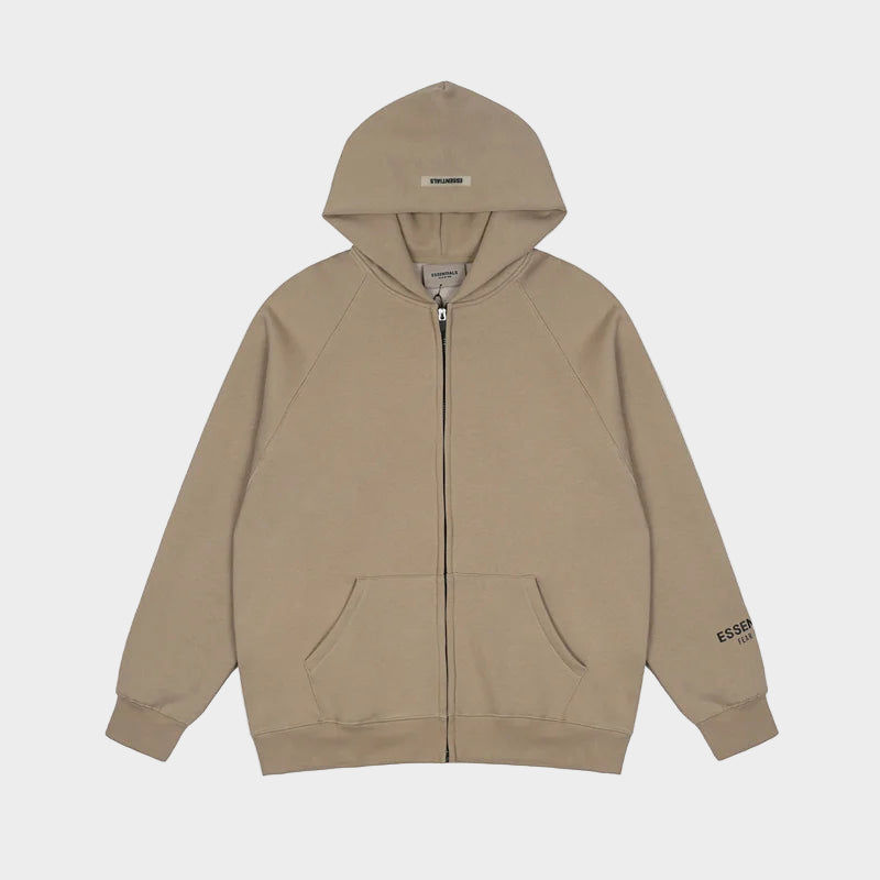 ESSENTIALS Clothing Taupe Zip Fleece Hoodie