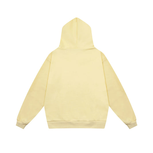 Essentials Garden Yellow hoodie back view relaxed fit heavyweight core fleece