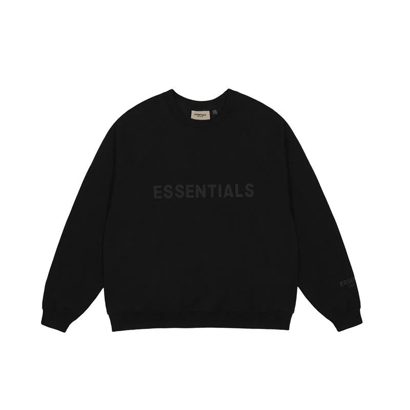 Essentials black core streetwear fleece joggers with elastic waistband comfort by Fear Of God

