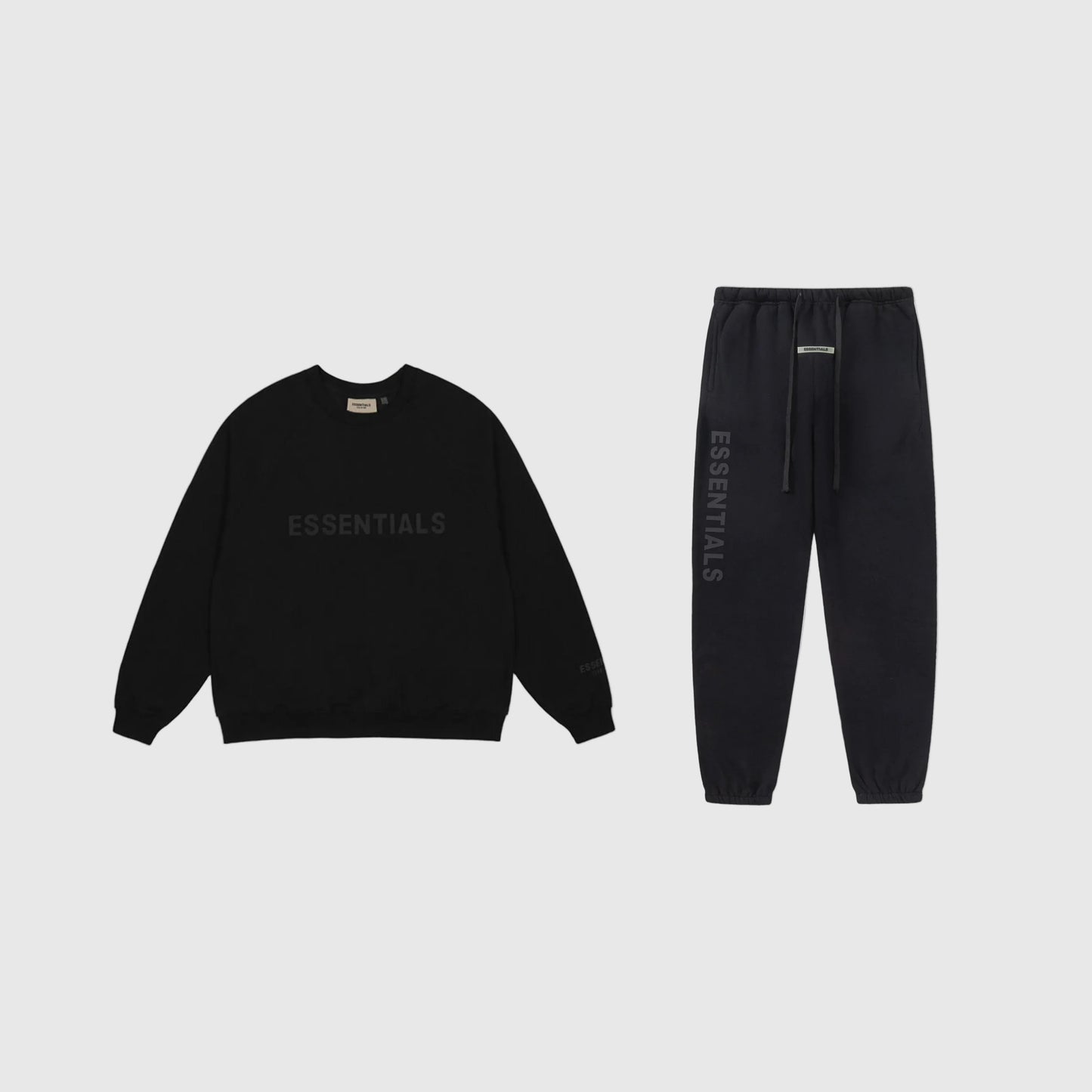 Essentials black comfy lounge fleece tracksuit set with relaxed fit by Fear Of God