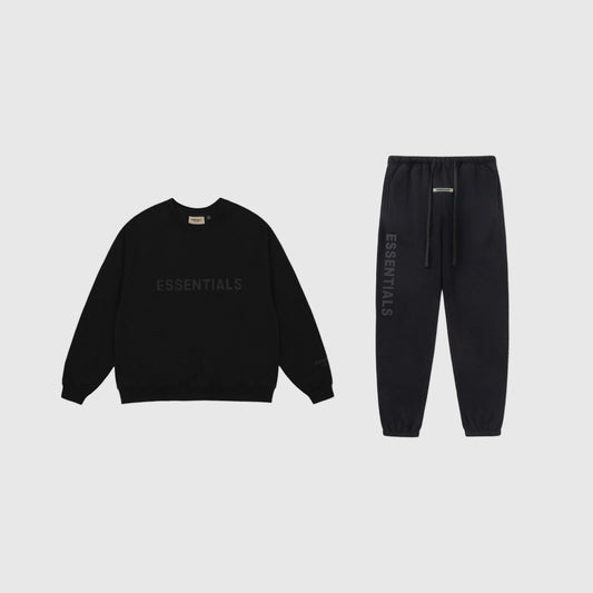 Essentials black comfy lounge fleece tracksuit set with relaxed fit by Fear Of God