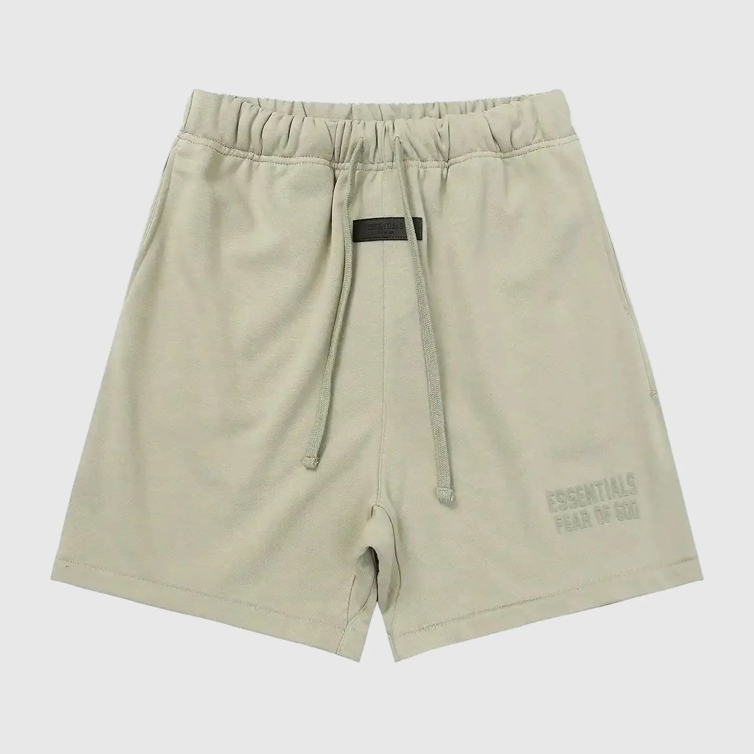 Fear of God Essentials heathered grey fleece shorts with tonal logo and relaxed streetwear fit