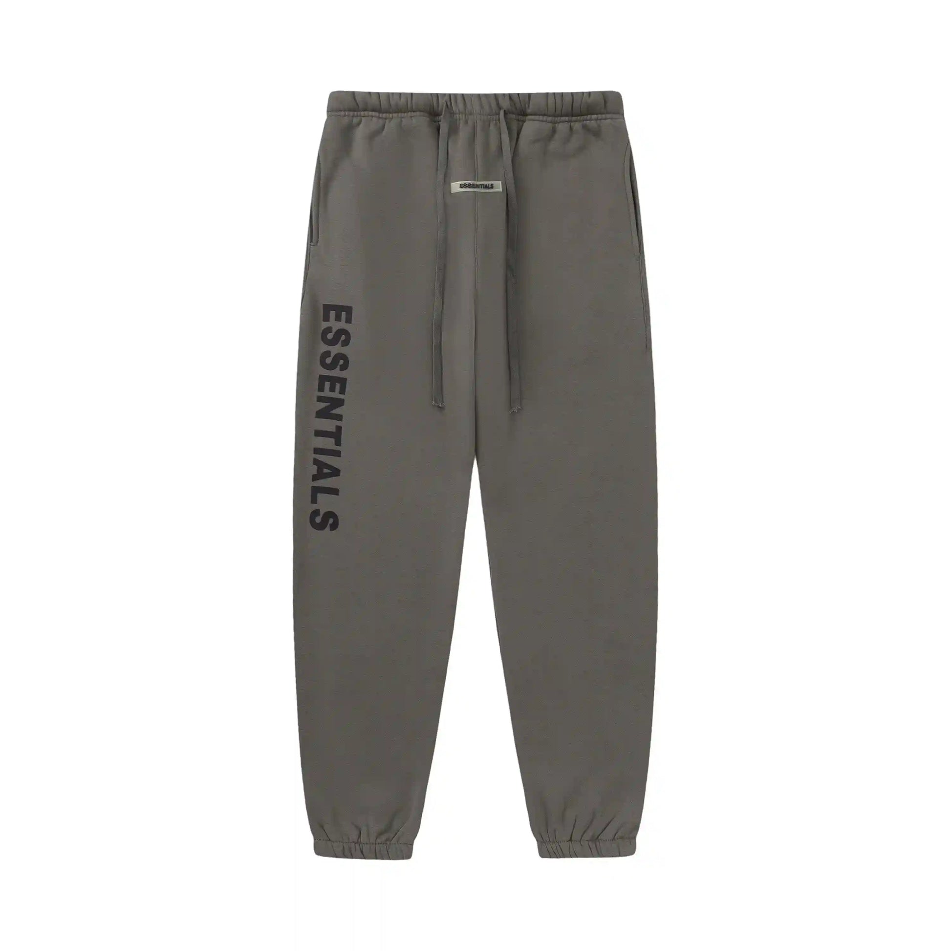 Back view of Essentials grey elevated fleece tracksuit set by Fear Of God