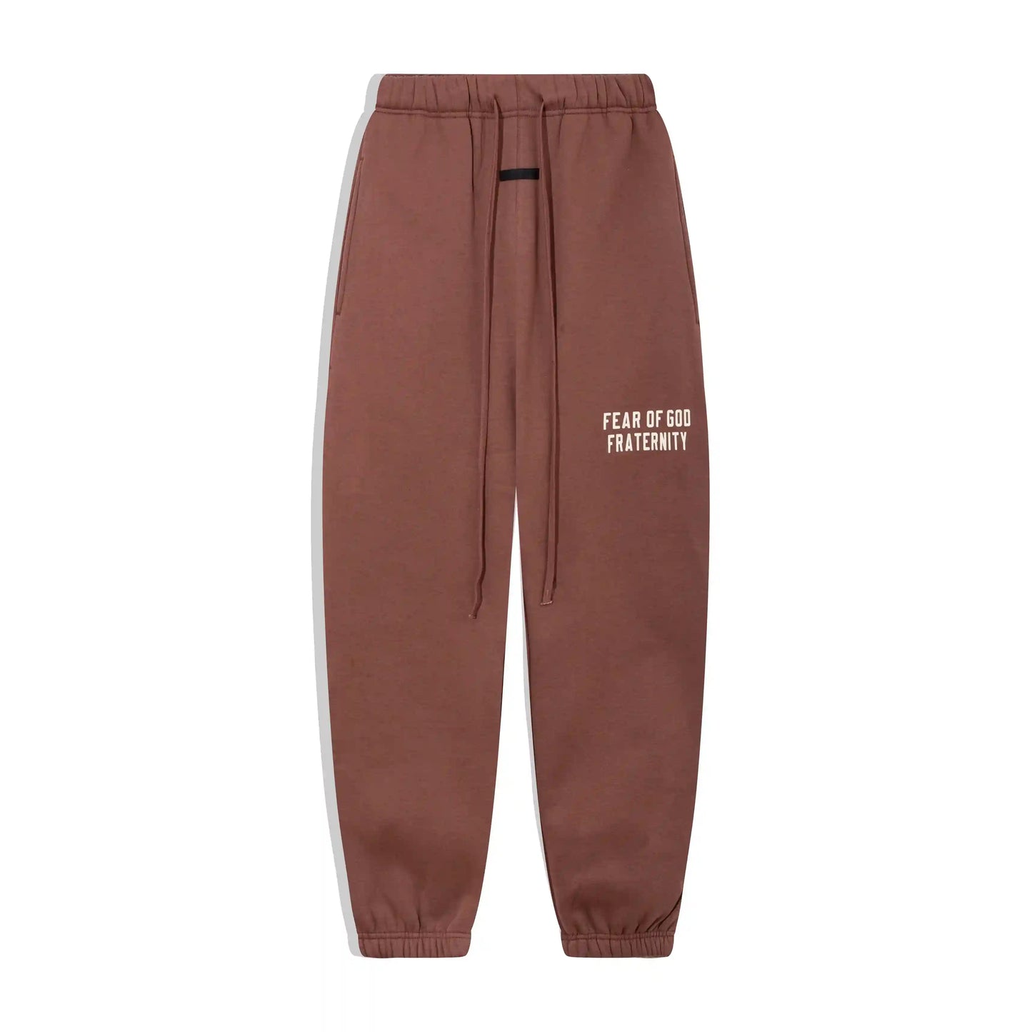Dark chestnut Essentials hoodie rib-knit cuff and waist hem detail