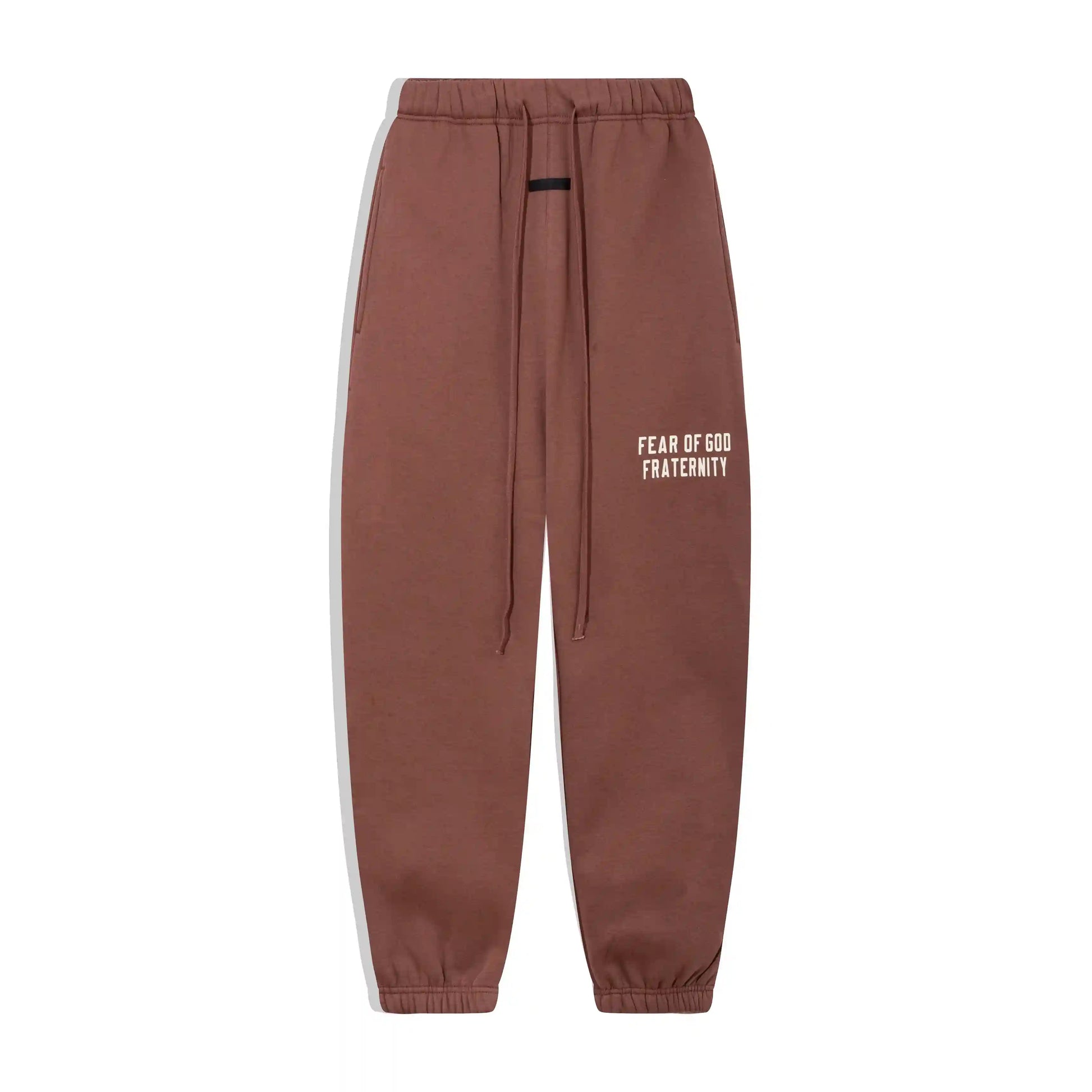 Dark chestnut Essentials hoodie rib-knit cuff and waist hem detail