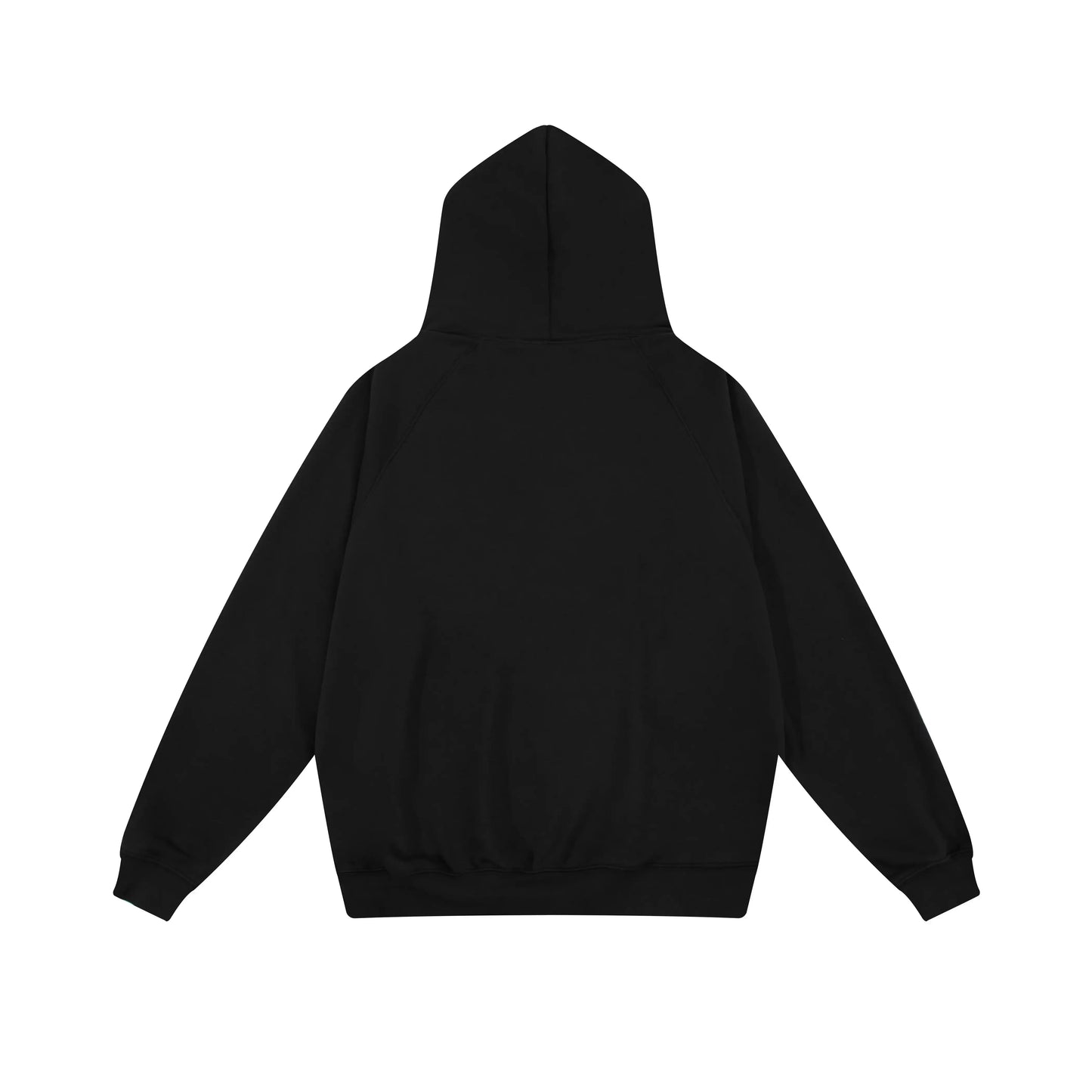 Essentials black hoodie back view relaxed fit heavyweight core fleece