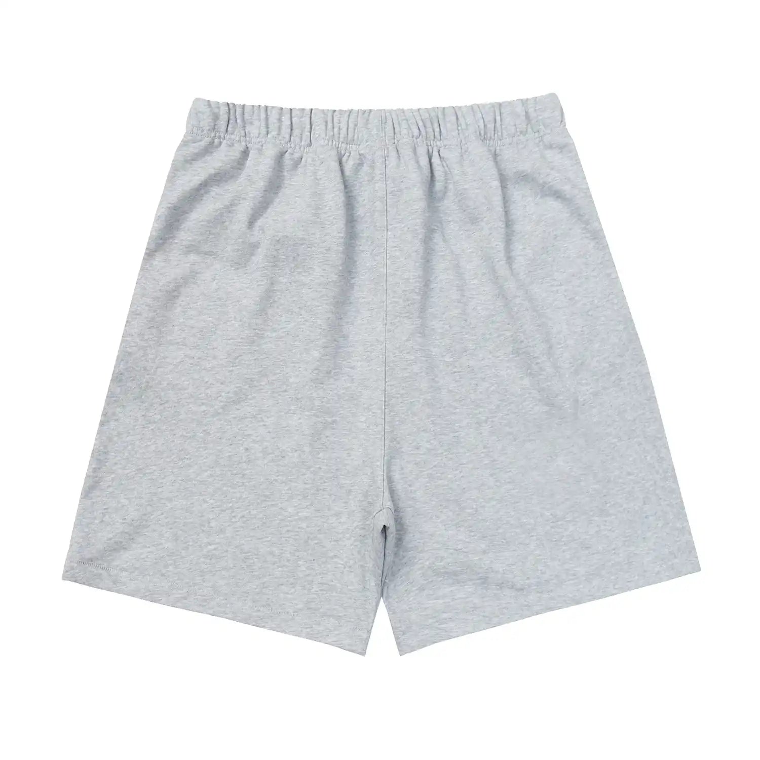 Fear of God Essentials dark heather oatmeal fleece shorts with tonal logo and relaxed silhouette