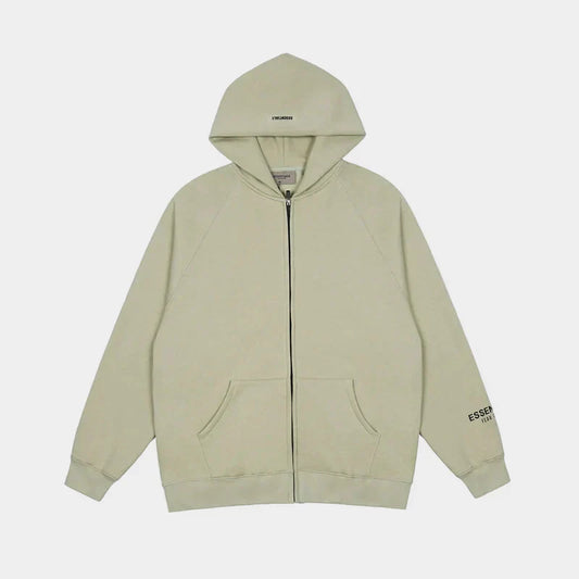 Essentials Ash Grey zip-up hoodie front view – Fear of God