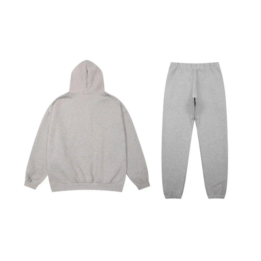 Essentials tracksuit dark heather oatmeal angled view relaxed fit set