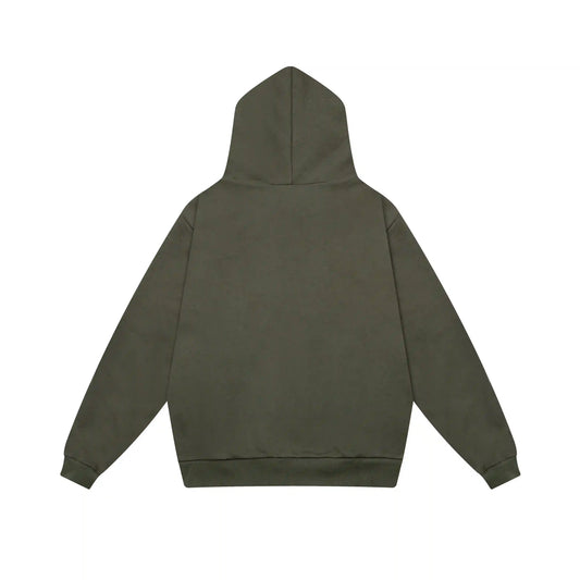 Essentials lunar green hoodie back view relaxed fit heavyweight core fleece