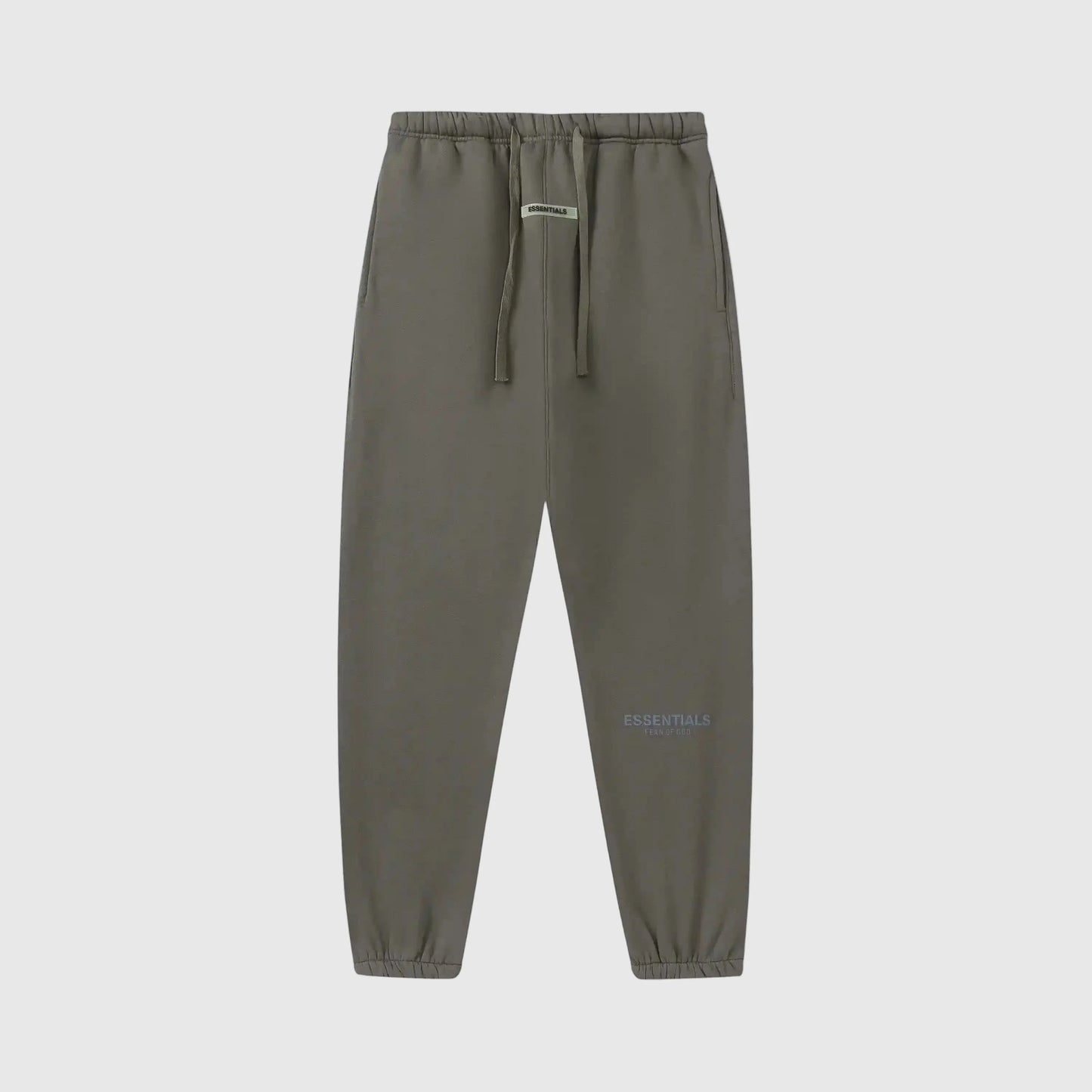 Essentials grey core fleece sweatpants front view by Fear Of God