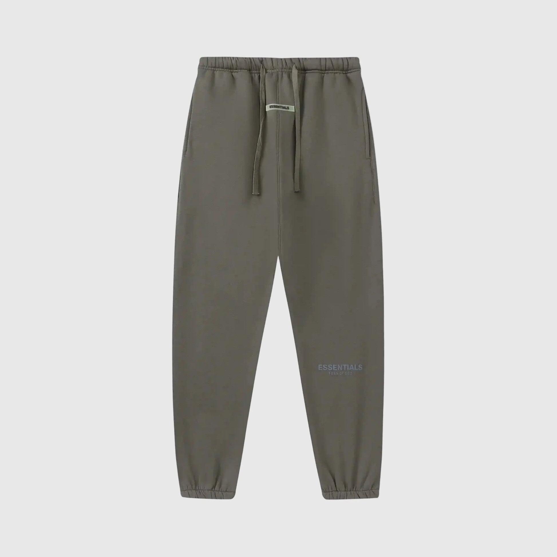 Essentials grey core fleece sweatpants front view by Fear Of God