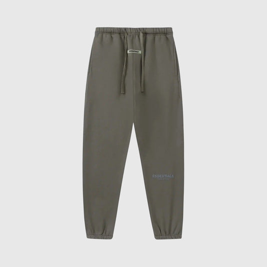 Essentials grey core fleece sweatpants front view by Fear Of God